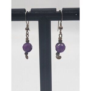 VTG 925 Sterling Silver and Amethyst Faceted Bead Dangle Drop Earrings